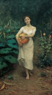 Young Girl Carrying a Pumpkin. Artist: Zonaro, Fausto (1854-1929)