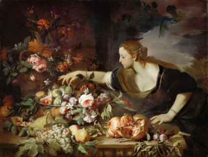 Woman taking fruit. Artist: Brueghel, Abraham (1631-1697)
