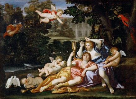 Rinaldo presents Armida with a mirror. Artist: Domenichino (1581-1641)