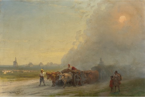 Ox-carts in the Ukrainian Steppe. Artist: Aivazovsky, Ivan Konstantinovich (1817-1900)