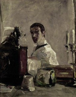 Self-portrait in front of a mirror. Artist: Toulouse-Lautrec, Henri, de (1864-1901)