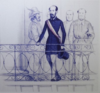 Lorenzo Brentano on the balcony of the Rathaus in Karlsruhe. Artist: Anonymous