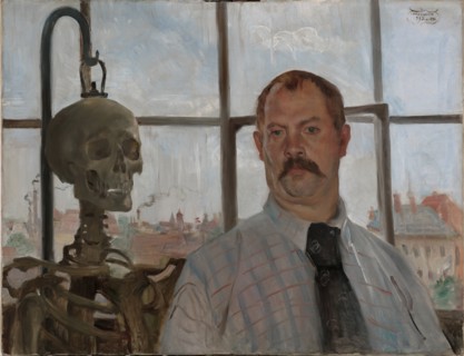 Selfportrait with skeleton. Artist: Corinth, Lovis (1858-1925)