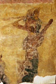 Musicians and acrobats (detail). Artist: Ancient Russian frescos