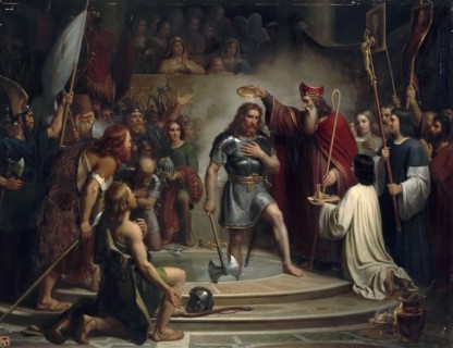 Baptism of Clovis at Reims, 25 December 496. Artist: Dejuinne, François-Louis (1786-1844)