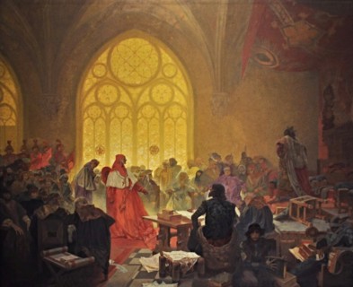 The Hussite King George of Podebrady (The cycle The Slav Epic). Artist: Mucha, Alfons Marie (1860-1939)