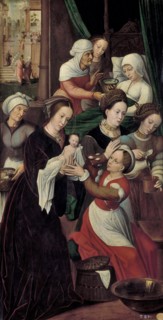 The Nativity of the Virgin Mary. Artist: Benson, Ambrosius (1495-1550)