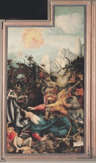 The Isenheim Altarpiece. Right wing: The Temptation of Saint Anthony. Artist: Grünewald, Matthias (ca 1470-1528)
