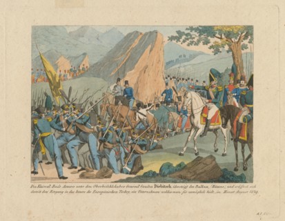 The Army of Graf Ivan Ivanovich Diebitsch crossing the Balkans. Artist: Eisen, Anton Paul (1777-1843)