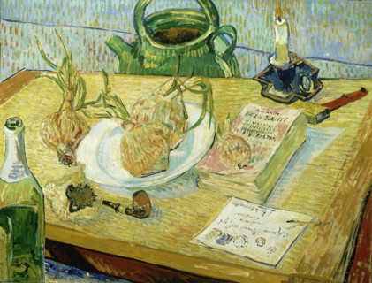 Still Life with a drawing board, pipe, onions and sealing wax. Artist: Gogh, Vincent, van (1853-1890)