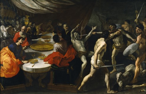Gladiator fights at a Banquet. Artist: Lanfranco, Giovanni (1582-1647)