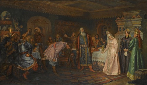 The Kiss Ceremony. Boyar Morozov, his Wife Yelena and Prince Serebrenni. Artist: Buchholz, Fyodor Fyodorovich (1857-1942)