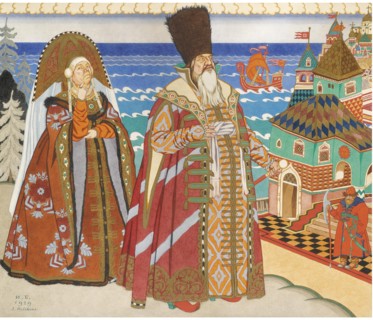Illustration for the Fairy tale of the Tsar Saltan by A. Pushkin. Artist: Bilibin, Ivan Yakovlevich (1876-1942)
