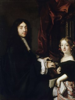 Portrait of the Organist Charles Couperin (1638-1678) with the Daughter. Artist: Lefèbvre, Claude (1632-1675)