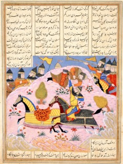 Malik Lifts Abu'l Mihjan from the Saddle. From Khavarannama (The Book of the East) of ibn Husam al-D Artist: Iranian master