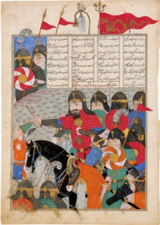Kay Khusraw Marches to Gudarz's Rescue. (Manuscript illumination from the epic Shahname by Ferdowsi. Artist: Iranian master