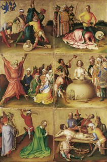 Martyrdom of the Apostles. Left panel. Artist: Lochner, Stephan (ca 1400/10-1451)