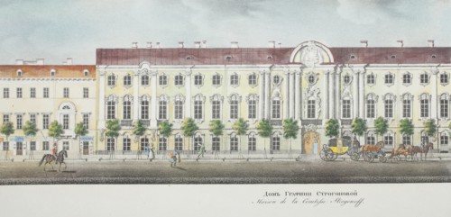 The Stroganov Palace (From the panorama of the Nevsky Prospekt). Artist: Sadovnikov, Vasily Semyonovich (1800-1879)