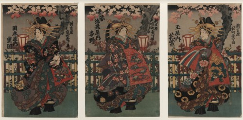Courtesans Shigeoka, Sugatano and Hanamurasaki. Triptych. From the Series The Beauties of the Yoshiw Artist: Anonymous