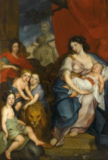 Portrait of Queen Marie Casimire with children. Artist: Siemiginowski-Eleuter, Jerzy (1660-1711)