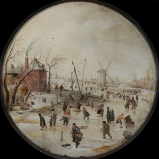 Frozen River with Skaters. Artist: Avercamp, Hendrick (1585-1634)