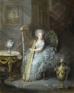 Madame Élisabeth playing the harp. Artist: Leclercq, Charles Emmanuel Joseph (1753-1821)