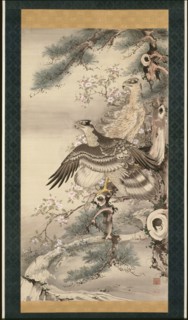 Pair of Hawks with Branch and Blossoms. Artist: Shohaku, Soga (1730-1781)
