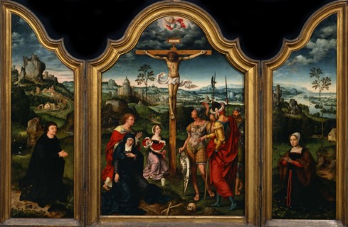 Triptych: The Crucifixion with Donor and His Wife. Artist: Cleve, Joos, van (ca. 1485-1540)