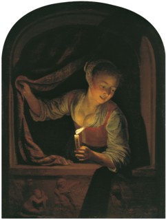 Woman with a lighted Candle at a Window. Artist: Dou, Gerard (Gerrit) (1613-1675)