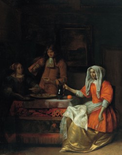 Interior with Two Women and a Man Drinking and Eating Oysters. Artist: Hooch, Pieter, de (1629-1684)