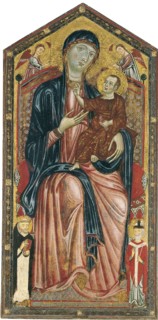 The Virgin and Child enthroned with Saints Dominic, Martin and two Angels. Artist: Master of the Magdalen (active ca 1265-1290)
