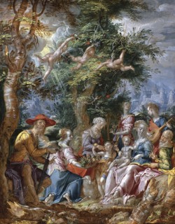 The Holy Family with Saints and Angels. Artist: Wtewael, Joachim (1566-1638)