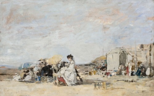 Lady in white on the beach at Trouville. Artist: Boudin, Eugène-Louis (1824-1898)