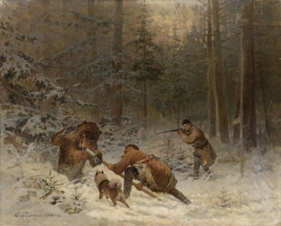 Bear Hunt. Artist: Tichmenev, Evgeny Alexandrovich (1869-1934)