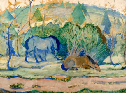 Horses at Pasture (Horses in a Landscape). Artist: Marc, Franz (1880-1916)