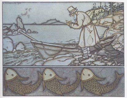 Illustration to the The Tale of the Fisherman and the Fish. Artist: Bilibin, Ivan Yakovlevich (1876-1942)