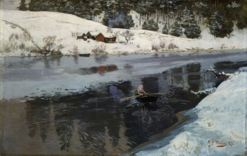 Winter at the River Simoa. Artist: Thaulov, Fritz (1847-1906)