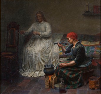 Leonora Christina in the Blue Tower. Cooking porridge. Artist: Zahrtmann, Kristian (1843-1917)