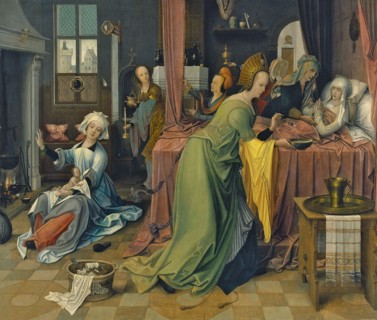 The Birth of the Virgin. Artist: De Beer, Jan (ca 1475-1528)