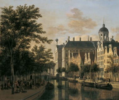 The Nieuwezijds Voorburgwal with the Flower Market, Amsterdam. Artist: Berckheyde, Gerrit Adriaensz (1638-1698)
