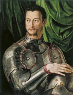 Portrait of Grand Duke of Tuscany Cosimo I de' Medici (1519-1574) in armour. Artist: Bronzino, Agnolo (1503-1572)