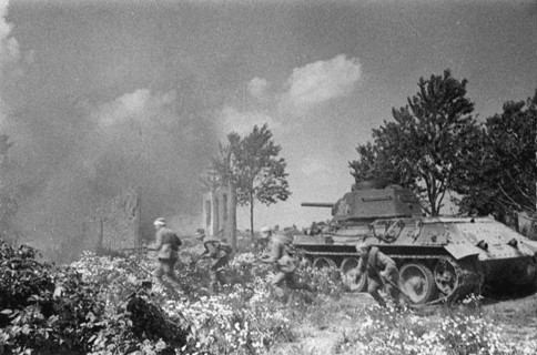 Operation Kutuzov. Soviet troops follow their tanks near Orel. Artist: Anonymous