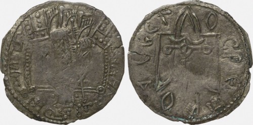 Coin (Srebrennik) of Grand Duke Vladimir Svyatoslavich (Reverse: Symbol of Rurikids), 980-1015. Artist: Numismatic, Russian coins