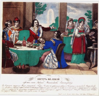 Peter the Great takes Menshikov Catherine away, 1833. Artist: Russian Master