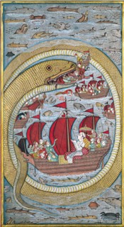 Sea serpent swallows the royal fleet, 1670. Artist: Indian Art