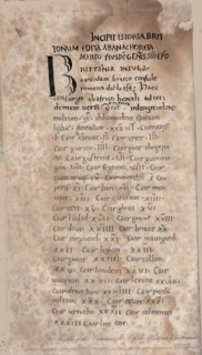 Historia Brittonum by Nennius. First page of manuscript, 11th century. Artist: Anonymous master