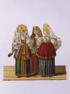 Costumes of Women and Maidens from Tver (From the series Clothing of the Russian state), 1851. Artist: Solntsev, Fyodor Grigoryevich (1801-1892)