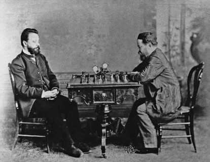 Mikhail Chigorin (1850-1908) and William Steinitz (1836-1900) in Havana, 1880, 1880. Artist: Anonymous