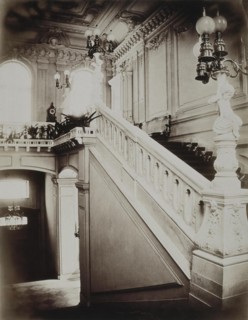 The Stroganov palace in Saint Petersburg. The grand staircase with lower vestibule, 1860s. Artist: Bianchi, Giovanni (1812-1893)