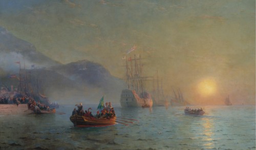 Christopher Columbus sailing from Palos, 1892. Artist: Aivazovsky, Ivan Konstantinovich (1817-1900)
